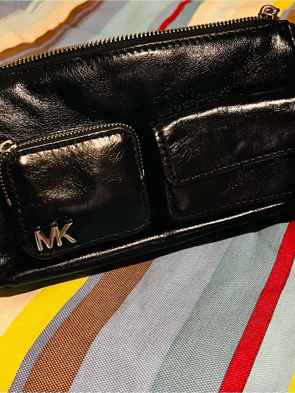 Michael Kors Black Leather Dual Pocket Zip Wallet